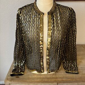 Vintage Modelly Gold and Black Sequined and Beaded Jacket Glam Sparkle NYE